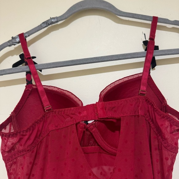 Women’s Blush Brand Sexy Coquette Bow Red Black Eyelet Lingerie Slip Top Size: M - Picture 11 of 15